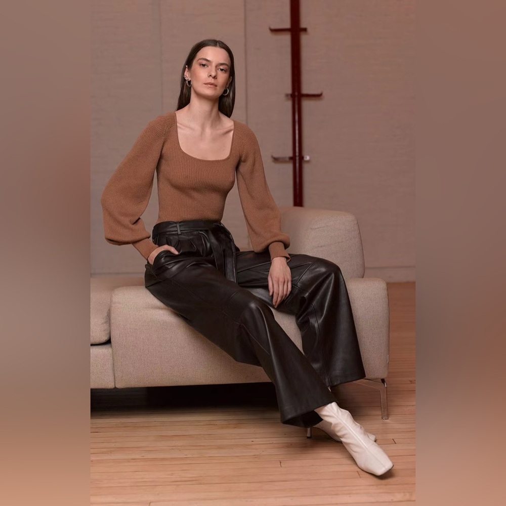 NWT ELEVEN SIX Camila Square Neck Sweater In Camel